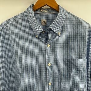 Peter Millar Mens Shirt (2XL)XXL Blue White Long Sleeve‎ Check Button Down